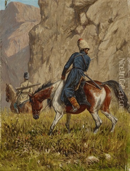Caucasian Riders Oil Painting - Franz Quaglio