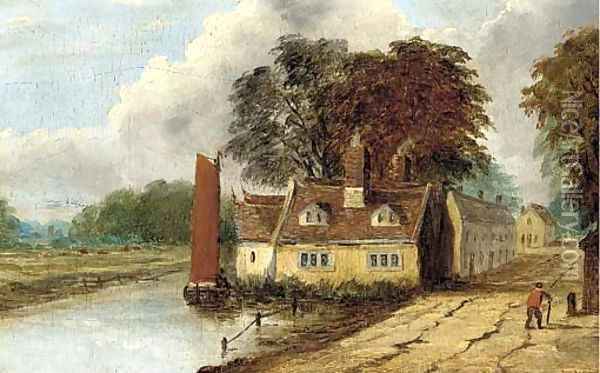 Cottages at Thorpe, Norwich Oil Painting - Obadiah Short