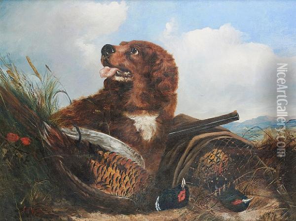 A Spaniel With Dead Game Oil Painting - John Morris