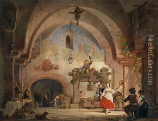 Geselliges Beisammensein Im Weinkeller Oil Painting - Hermann Dyck