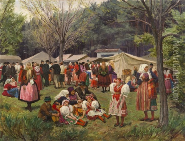 Village Celebration Near Plzen Oil Painting - Vaclav Maly