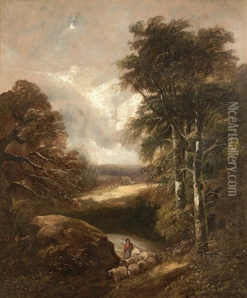 Landscape With Shepherd And Haywagon Oil Painting - John Joseph (of Bath) Barker