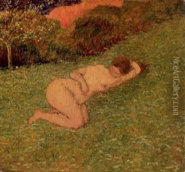 Femme Nue Etendue Dans L'herbe Oil Painting - Felix Edouard Vallotton