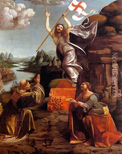 Resurrection of Christ with Sts Leonardo and Lucy 1491-94 Oil Painting - Marco d' Oggiono