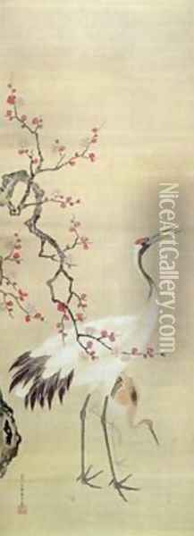 Crane and Blossom Oil Painting - Kitao Masanobu