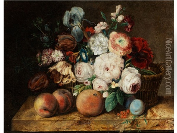Stillleben Mit Blumen Und Fruchten Oil Painting - Georg Seitz