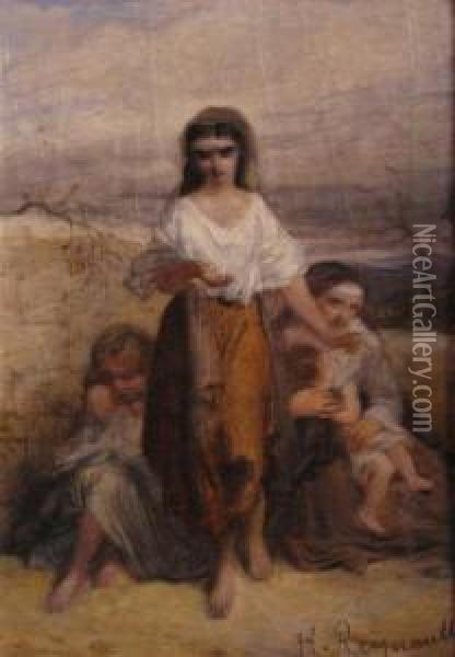 Beggars Oil Painting - E. Reynault