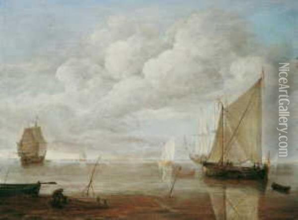 Segelschiffe In Kustennahem Gewasser Oil Painting - Lieve Verschuier