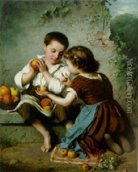 Children Playing With Fruit Oil Painting - Marie Adelaide (Adele) Kindt