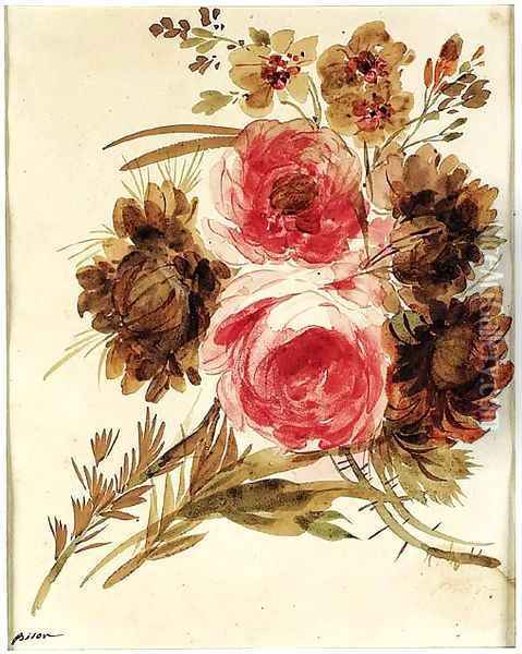 A bouquet of roses and peonies Oil Painting - Giuseppe Bernardino Bison