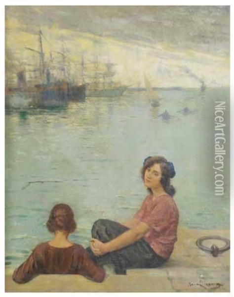 Mujeres En El Puerto Oil Painting - Joan Llimona