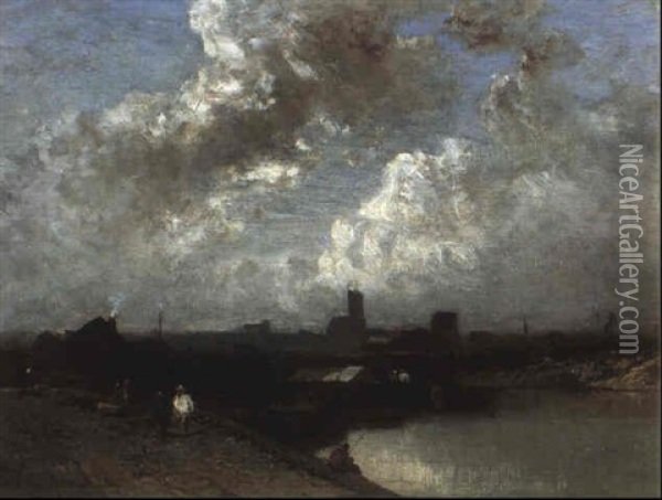 Bord De Canal A Paris Oil Painting - Ernest Ciceri