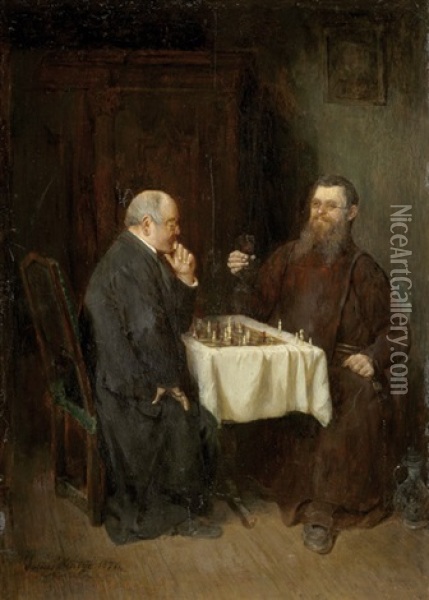 Die Schachpartie Oil Painting - Johann Ferdinand Julius Hintze