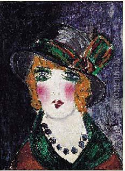 Femme Au Chapeau, Circa 1914 Oil Painting - Madeleine Berly De Vlaminck