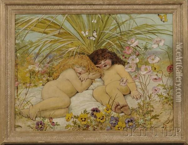 Children Asleep In A Garden Oil Painting - William Stephen Coleman