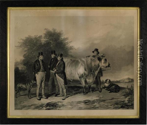 John Charles, 3rd Earl Spencer And Associates, With A Prize Bull,at Wiseton Oil Painting - William Henry Simmons