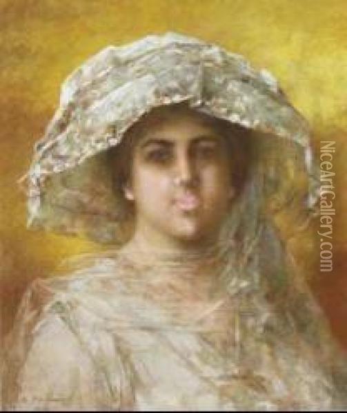 A Sultry Model Oil Painting - Alexei Alexeivich Harlamoff