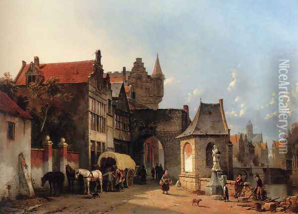Figures By An Old City Gate Oil Painting - Jacques Carabain