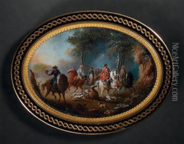 Le Roi Louis Xv A La Chasse, Hallali De Cerf Dans Une Clairiere Oil Painting - Louis Nicolas van Blarenberghe