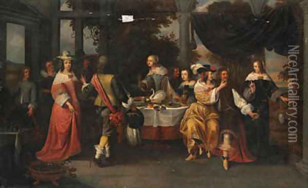 Elegant company at a table Oil Painting - Christoffel Jacobsz van der Lamen
