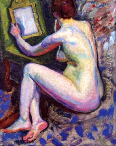 Nu Au Miroir Oil Painting - Roger-Maurice Grillon