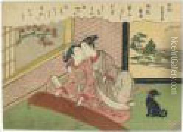 Kinchu (koto-bashira) No Rakugan : La Descente Des Oies Vers Les Ponts De Koto Oil Painting - Suzuki Harunobu