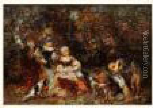 Femmes Et Enfants Dans Un Bois, Circa 1870-1872 Oil Painting - Adolphe Joseph Th. Monticelli