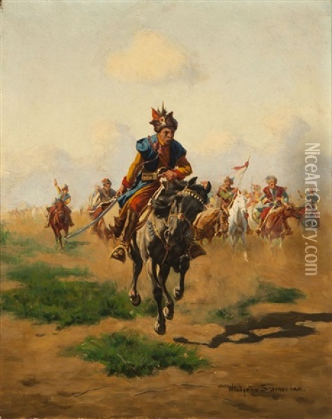 The Charge, A Cossack On Horseback Oil Painting - Wladislaw Karol Szerner