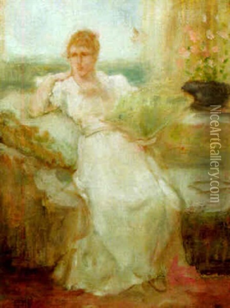 Seated Lady With A Fan Oil Painting - George Henry Boughton