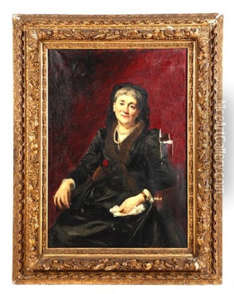 Portrait Of Mrs Yolande Lyne Stephens, Seated And Wearing A Pearl Necklace Oil Painting -  Carolus-Duran