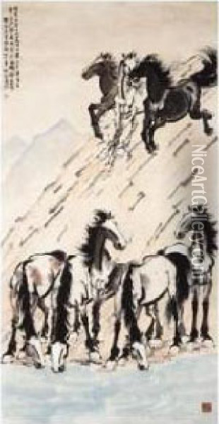 Eight Horses Oil Painting - Xu Beihong