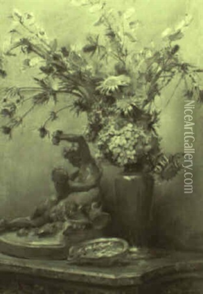 Still Life With Hydrangeas On A Table Oil Painting - Madeleine Jeanne Lemaire