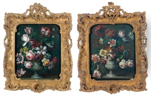 Vase De Fleurs (pair) Oil Painting - Jean-Baptiste Monnoyer
