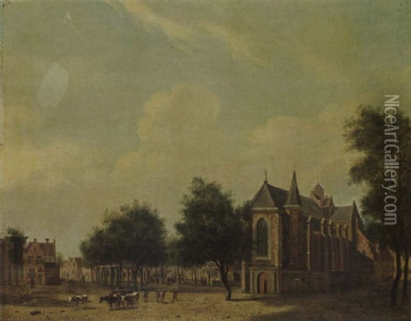 Utrecht: A View Of The Mariaplaats With The Mariakerk Oil Painting - Jan Ekels the Elder