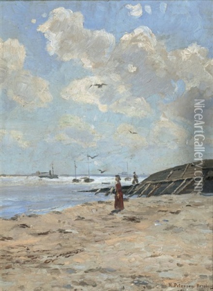 By The Sea Oil Painting - Heinrich Petersen-Flensburg
