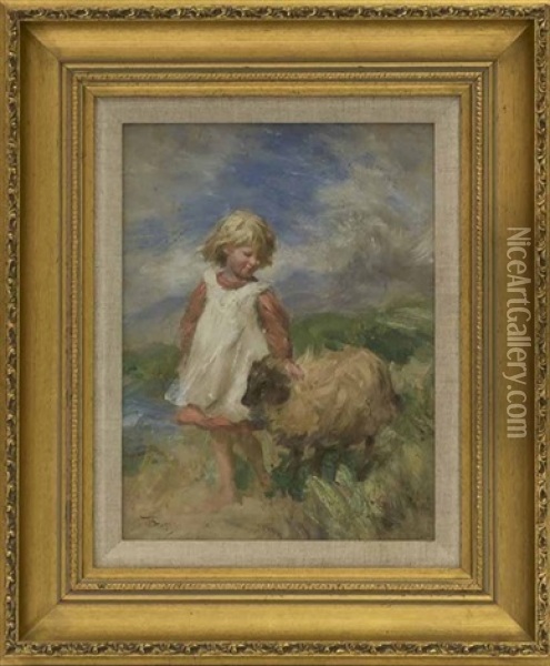 Portrait Of A Young Girl And Her Sheep Oil Painting - Robert Duddingstone Herdman