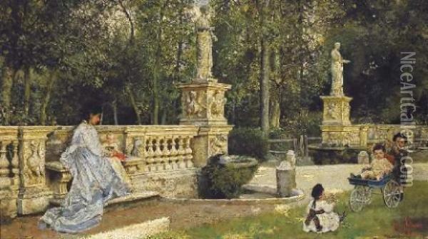 Dans Le Parc, Rome Oil Painting - Pierre Joseph Antoine