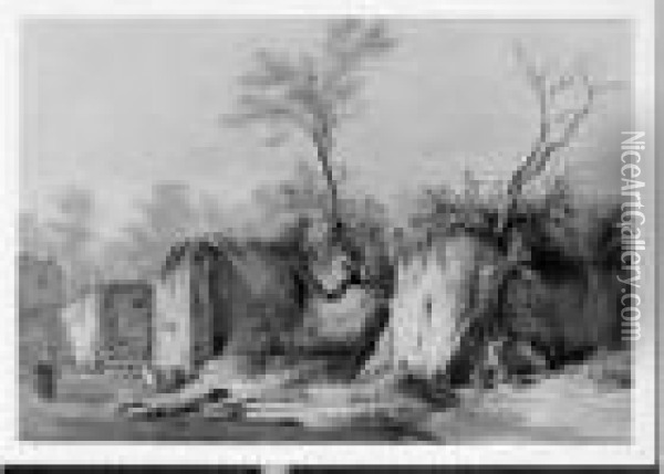 Attribue A Jean-jacques De Boissieu Ruines Animees Plume Oil Painting - Jean-Jacques De Boissieu