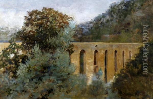 Landscape With Arched Viaduct Oil Painting - Lucien Pissarro