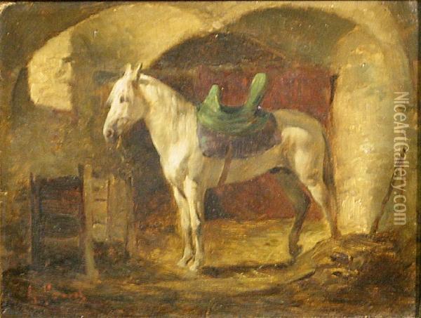 A White Horse In A Stable Oil Painting - Armand Point