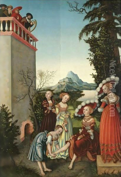 David And Bathsheba Oil Painting - Lucas The Elder Cranach