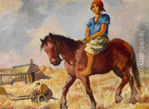 Riding In The Ukrainian Fields Oil Painting - Issachar ber Ryback