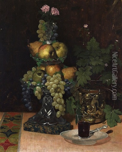 Still-life With Pears And Punch Of Grapes Oil Painting - Juho Forssell
