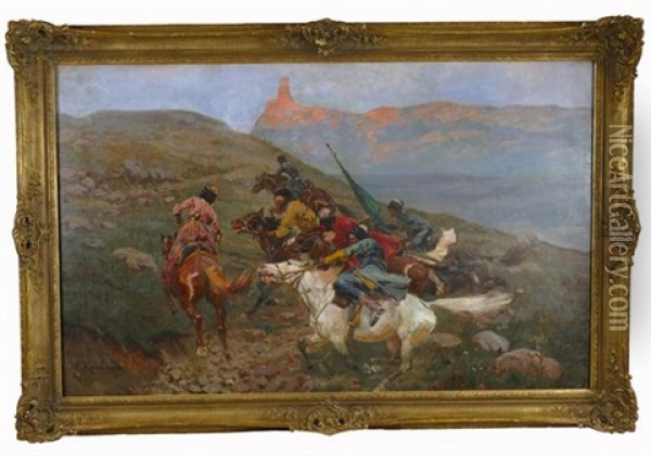 Attack Of Circassians Oil Painting - Franz Roubaud