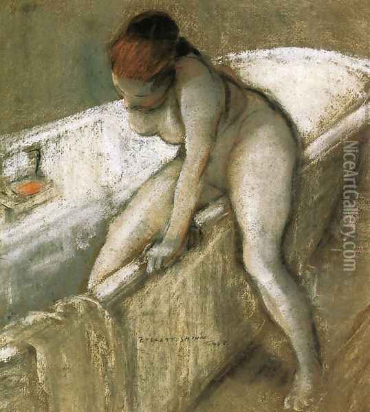 Girl in Bathtub Oil Painting - Everett Shinn