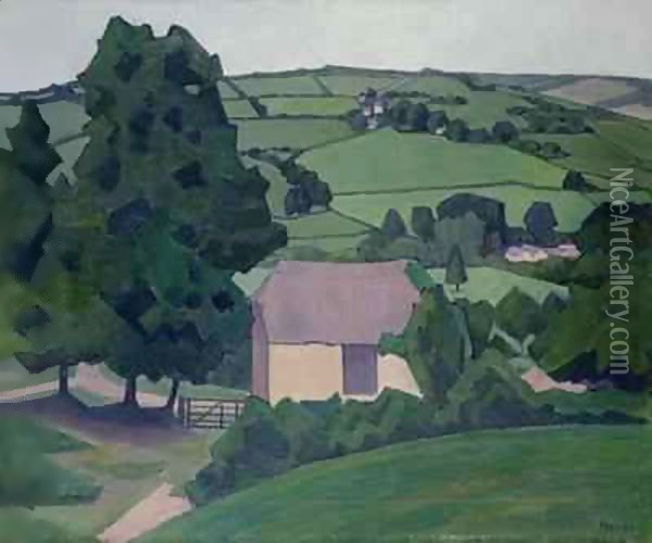 Landscape with Thatched Barn Oil Painting - Robert Polhill Bevan