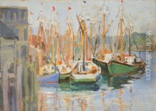 A Bit Of The Wharf And Two Other Works. Oil Painting - Alice Judson