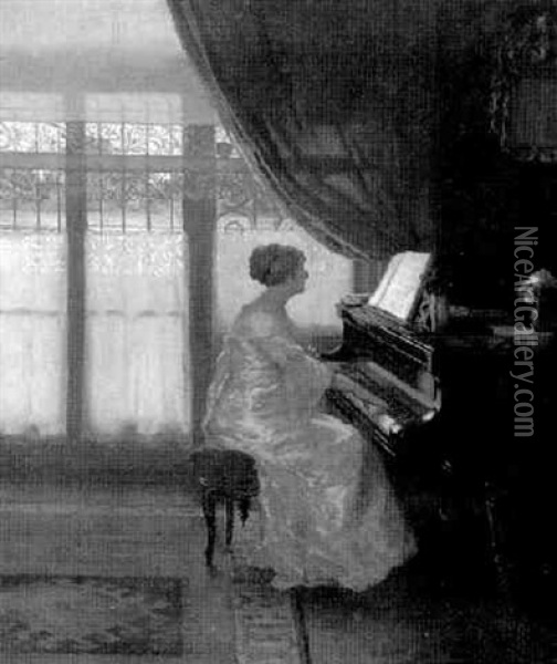 Frau Am Klavier Oil Painting - Jean-Pierre Laurens