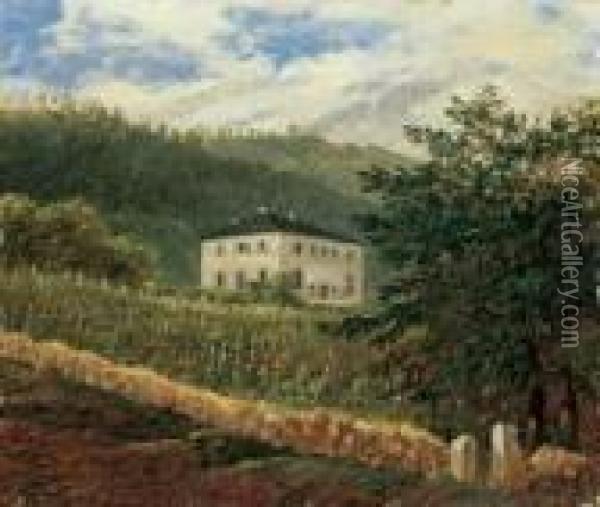 Die Konigliche Villa In Wachwitz Bei Dresden. Oil Painting - Carl Gustav Carus