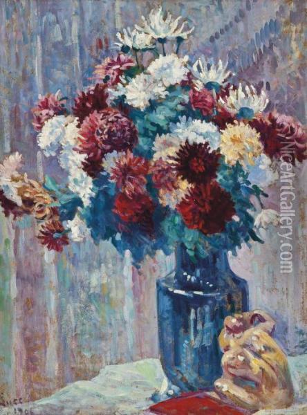 Bouquet De Fleurs Et Statuette Oil Painting - Maximilien Luce